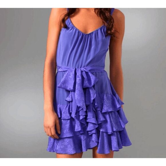 rebecca taylor purple silk dress rebecca taylor dress Silk purple Ruffled Neck Sz 10 Coastal Cottage